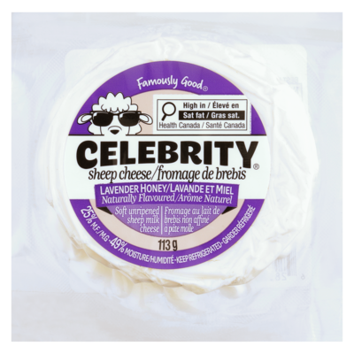 Celebrity Soft Unripened Sheep's Milk Cheese Lavender Honey 25 % M.F. 113 g, $5.74/100g