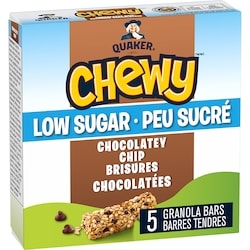 Quaker Chewy Peu sucré barres tendres Brisures chocolatées, 5 unités. 120 g, 3,16 $/100g