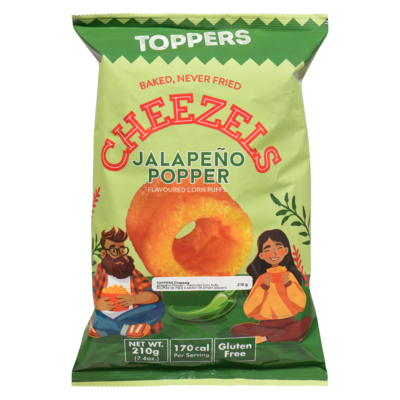 Toppers Soufflés de maïs à saveur de piment jalapeno cheezels 210 g, 2,14 $/100g
