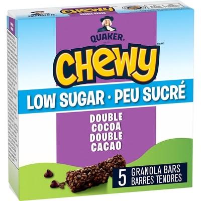 Quaker Chewy Peu sucré barres tendres Double cacao, 5 unités. 120 g, 3,75 $/100g