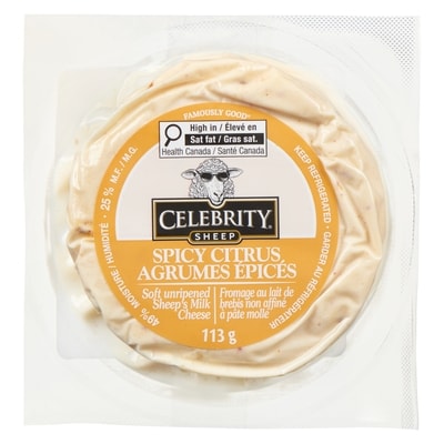 Celebrity Soft Unripened Sheep's Milk Cheese Spicy Citrus 25 % M.F. 113 g, $5.74/100g