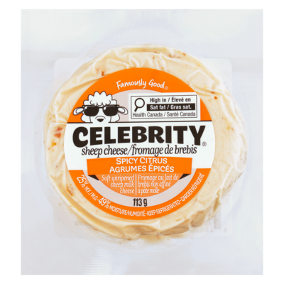 Celebrity Soft Unripened Sheep's Milk Cheese Spicy Citrus 25 % M.F. 113 g, $5.74/100g