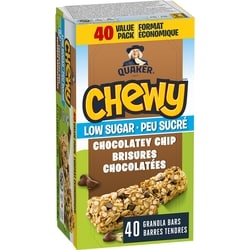Quaker Chewy Peu sucré barres tendres Brisures chocolatées, format économique, 40 barres 960 g, 1,67 $/100g
