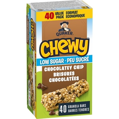 Quaker Chewy Peu sucré barres tendres Brisures chocolatées, format économique, 40 barres 960 g, 1,46 $/100g
