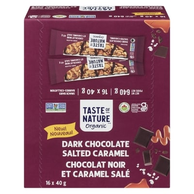 Taste of Nature Barres-collation chocolat noir et caramel salé 40 g, 6,98 $/100g