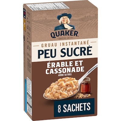 Quaker Gruau instantané Peu sucré saveur Érable et cassonade (8 sachets) 232 g, 2,97 $/100g