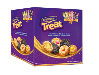 Britannia Treat Assorted Flavoured Sandwich Biscuits 1.6 kg, $0.81/100g