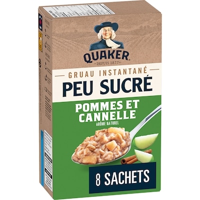 Quaker Peu sucré gruau instantané saveur Pommes et cannelle (8 sachets). 232 g, 2,97 $/100g