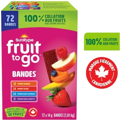 Sun Rype Assortiment de collations 100 % fruits Fruit to Go, 72 x 14 g 72x14.0 g, 2,68 $/100g