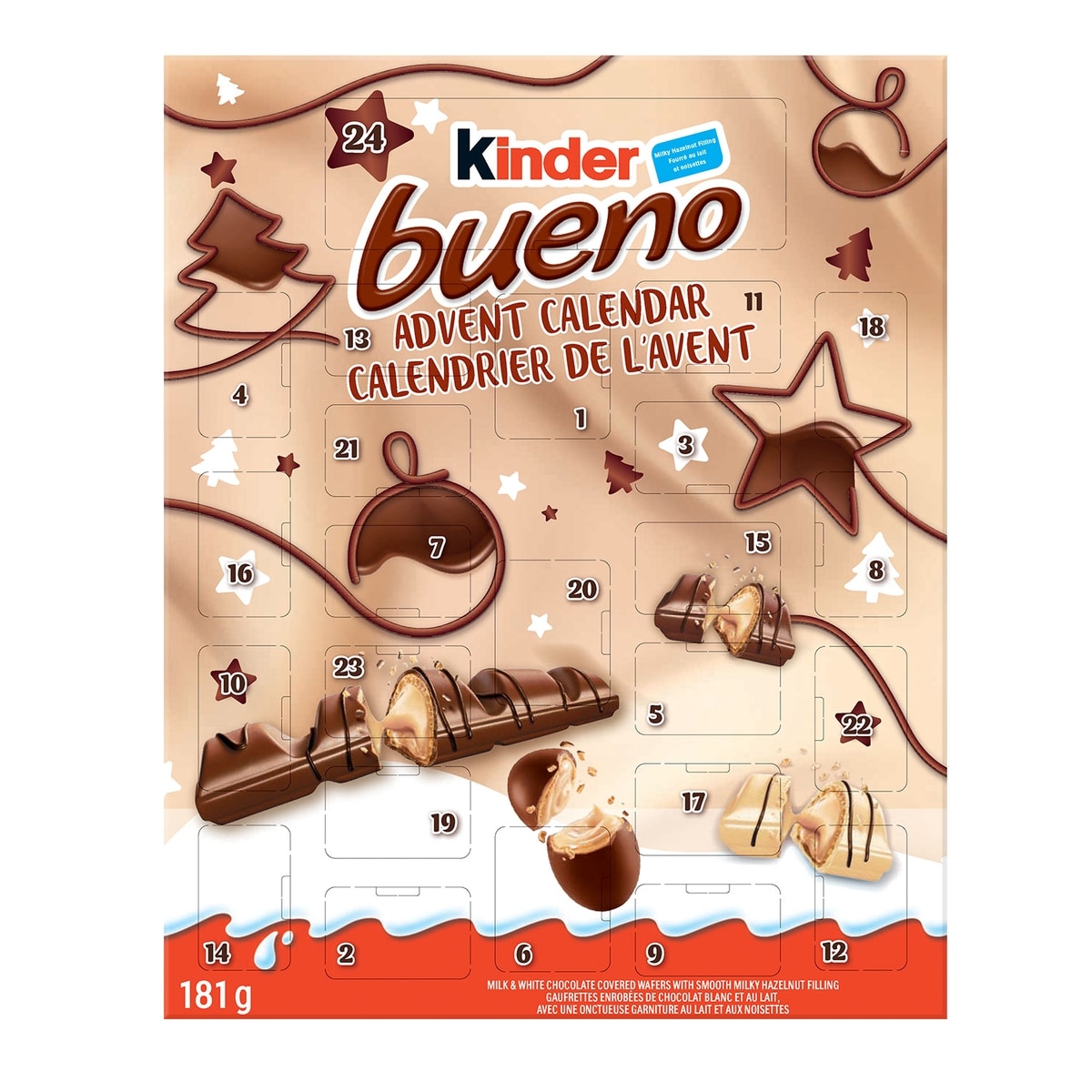 Kinder BUENO Calendrier de l’Avent 2025, 24 Chocolats de Noël Assortis 181 g, 7,18 $/100g
