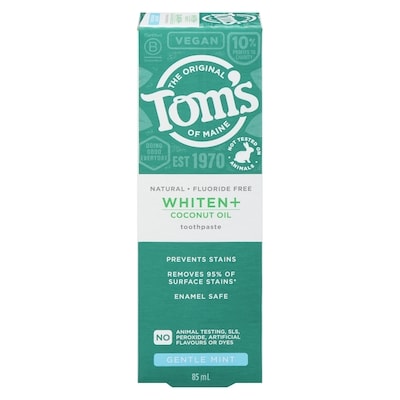 Tom's of Maine Toothpaste Whiten+ Coconut Oil Gentle Mint 85 ml, $9.28/100ml