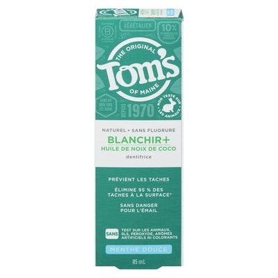 Tom’s of Maine Dentifrice blanchir+ huile de noix de coco menthe douce 85 ml, 9,28 $/100ml