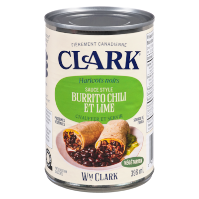 Clark Haricots noirs sauce style burrito chili et lime 398 ml, 0,70 $/100ml
