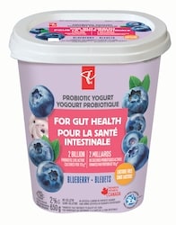 President's Choice Blueberry Probiotic Yogurt 650 g, $0.54/100g