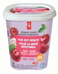 President's Choice Cherry Probiotic Yogurt 650 g, $0.54/100g