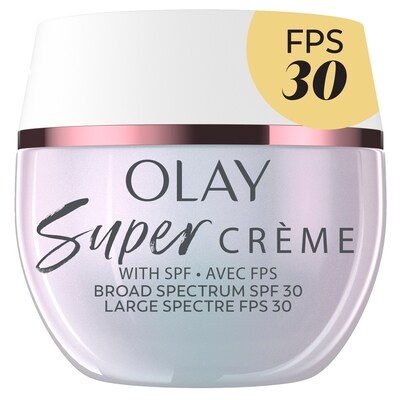 Olay Super crème  avec écran solaire FPS 30 hydratant ultraléger pour le visage qui hydrate, lisse, illumine, raffermit et protège avec FPS. 50 g, 107,98 $/100g