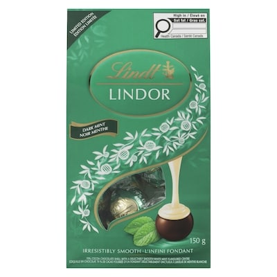 Lindt Coquille en chocolat 70 % de cacao fourrée d'un fondant délectablement onctueux à saveur de menthe blanche noir menthe édition limitée 150 g, 7,33 $/100g