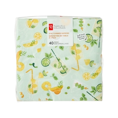 President's Choice 3 Ply Dinner Napkins 40 Pack - Drinks 40 ea, $0.13/1ea