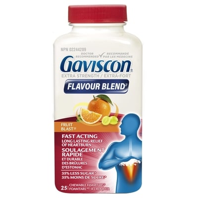 Gaviscon Extra Strength Flavour Blend Fruit Blast Tablet 25 ea, $0.52/1ea