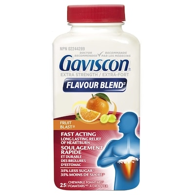 Gaviscon Gaviscon extra-fort flavour blend a croquer explosion de fruits 25 ea, 0,48 $/1ch