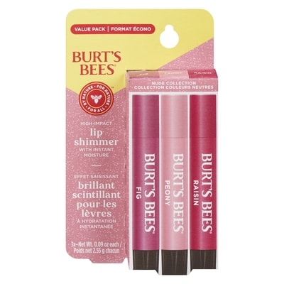 Burt's Bees Lip Shimmer, 100% Natural Origin Lip Gloss, Tinted Lip Colour Pack of 3 - (Nude) Peony, Fig, Raisin 2.55 g, $627.45/100g