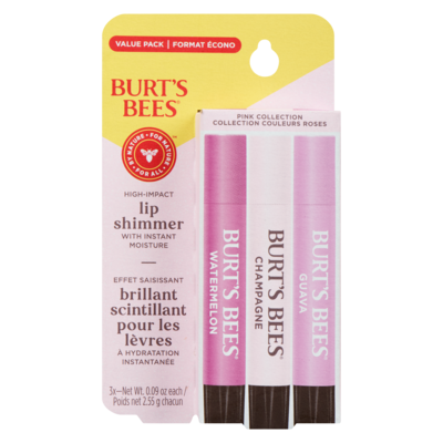 Burt's Bees Lip Shimmer, 100% Natural Origin Lip Gloss, Tinted Lip Colour Pack of 3 - (Pink) Champagne, Watermelon, Guava 2.55 g, $627.45/100g