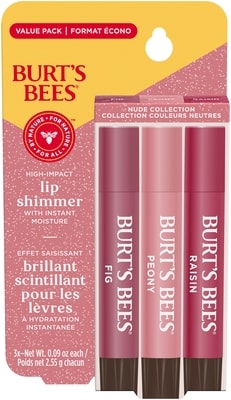 Burt’s Bees Brillant scintillant pour les lèvres, formule teintée d’origine naturelle à 100 % Emballage trio − Collection couleurs roses: Champagne, Watermelon et Guava 2.55 g, 627,45 $/100g