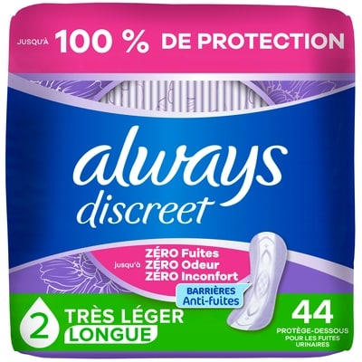 Always Protège-dessous d’incontinence, 2, très léger, longs, 44 protège-dessous 44 ea, 0,18 $/1ch