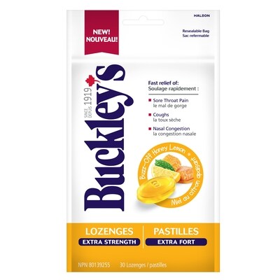 Buckley’s Pastilles miel au citron apaisant extra fort 30 ea, 0,23 $/1ch