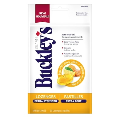 Buckley’s Pastilles miel au citron apaisant extra fort 30 ea, 0,23 $/1ch