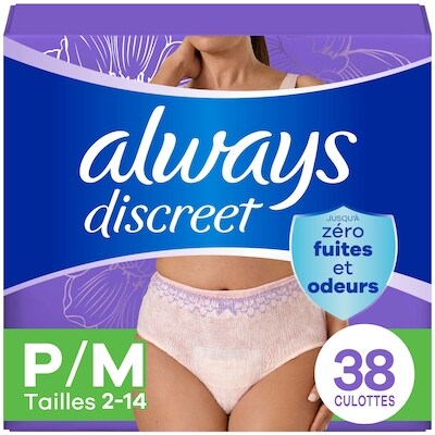 Always Culottes discrètes, tailles 2 à 14, paquet de 38 38 ea, 1,28 $/1ch