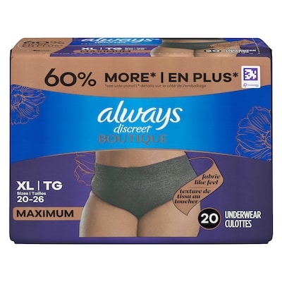Always Culottes discrètes boutique noires absorption maximale TG paquet de 20 20 ea, 1,72 $/1ch