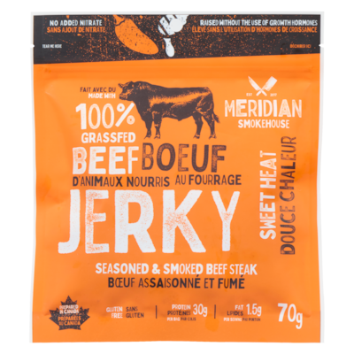 MERIDIAN SMOKEHOUSE Seasoned & Smoked Beef Steak Sweet Heat 70 g, $18.56/100g