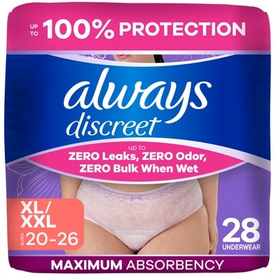Always Discreet Maximum Underwear XL 28 ea, $1.25/1ea