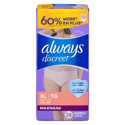 Always Discreet Maximum Underwear XL 28 ea, $1.23/1ea