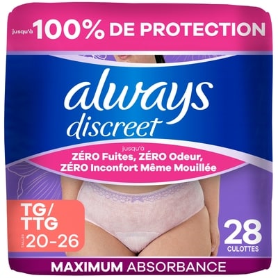 Always Couches pour femmes adultes, taille TG/TTG, 28 U 28 ea, 1,25 $/1ch