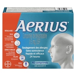 Aerius Comprimés de desloratadine à 5 mg, usp 40 ea, 0,95 $/1ch