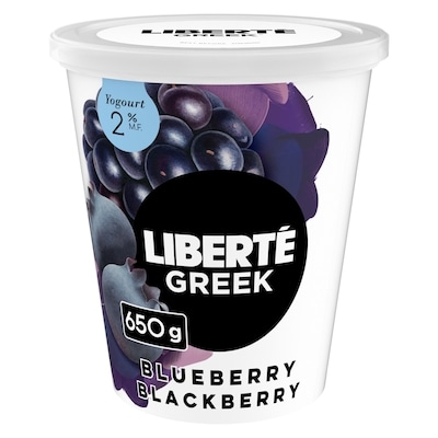 Liberte Greek Yogurt 2% Blueberry Blackberry 650 g, $1.00/100g