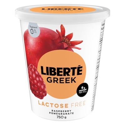 Liberte 0% Lactose-Free Greek Yogurt Raspberry Pomegranate 750 g, $0.87/100g
