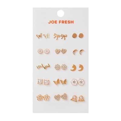 Joe Fresh Tween 15 Pair Earring Studs Gold 1 ea, $12.00/1ea