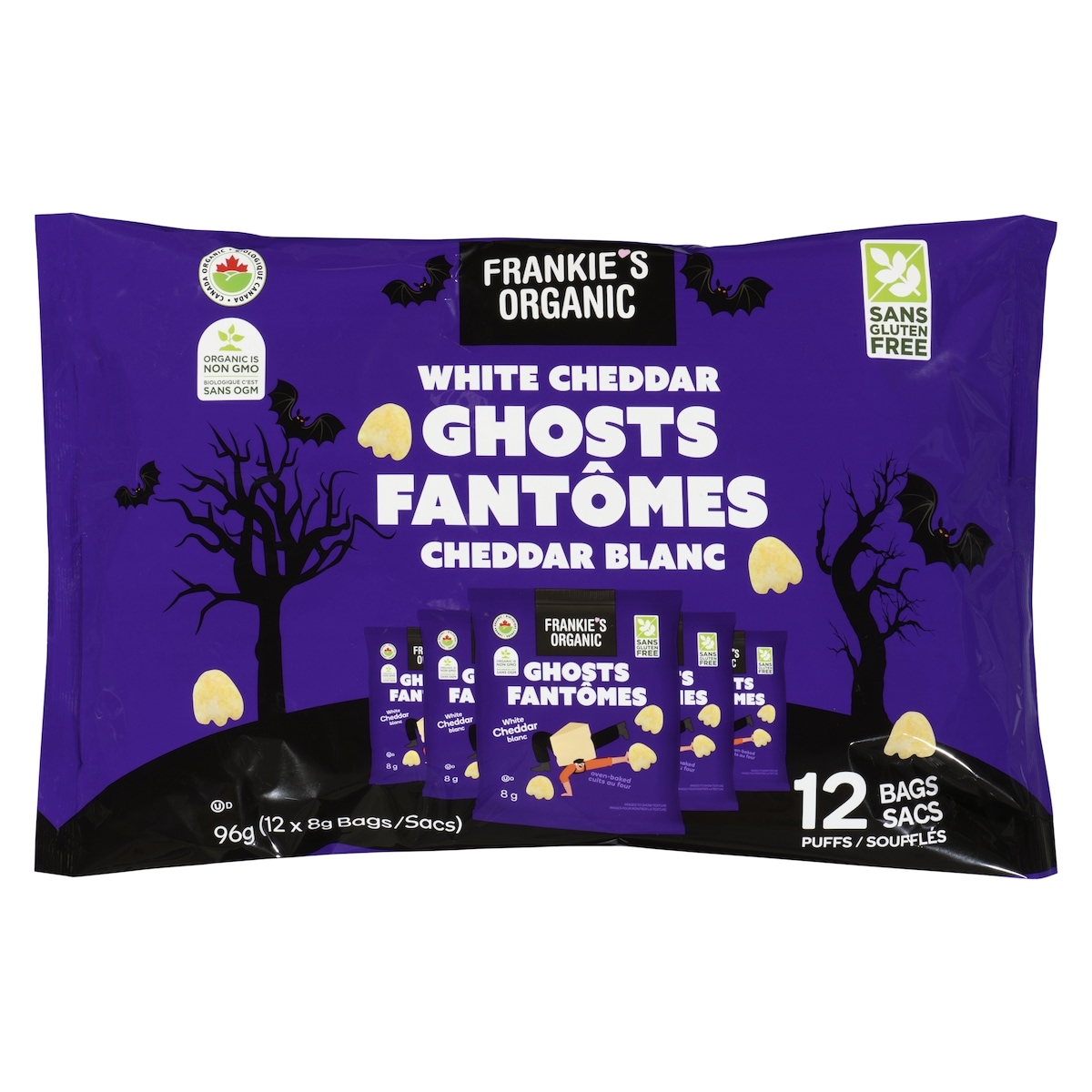 Frankie’s Soufflés fantômes cheddar blanc 96 g, 7,28 $/100g