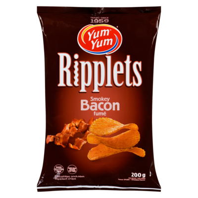 Yum Yum Chips de pommes de terre Ripplets bacon fumé 200 g, 2,25 $/100g