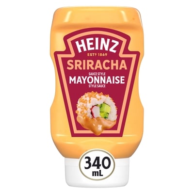 Heinz Sauce style mayonnaise sriracha, bouteille 340 ml, 1,32 $/100ml