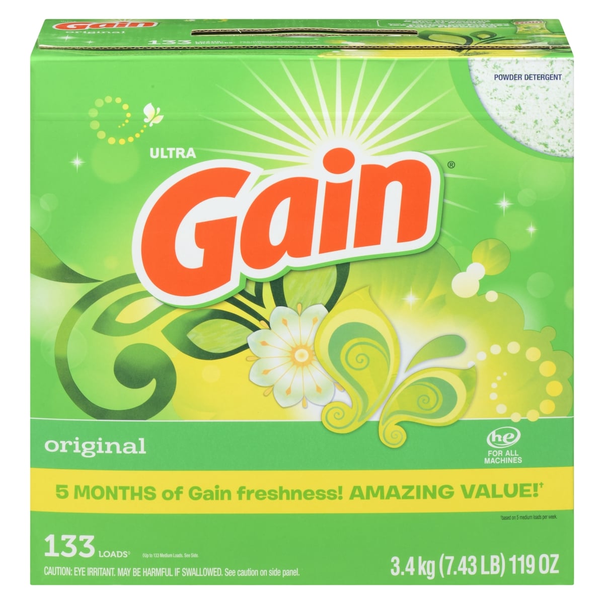 Gain Powder Laundry Detergent, Original Scent, 133 Loads 3.4 kg, $1.03/100g