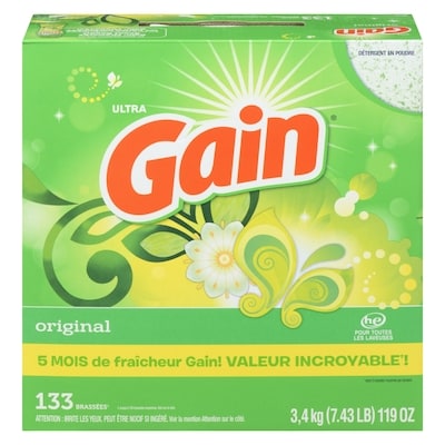 Gain Détergent à lessive en poudre, parfum Original, 133 brassées, 3,4 kg 3.4 kg, 1,03 $/100g