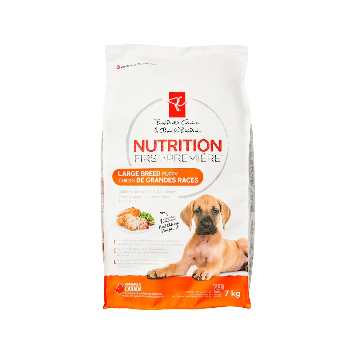 President's Choice Nutrition First Chicken, Brown Rice, and Pea Premium Dry Large Breed Puppy Food 7 kg, $0.44/100g