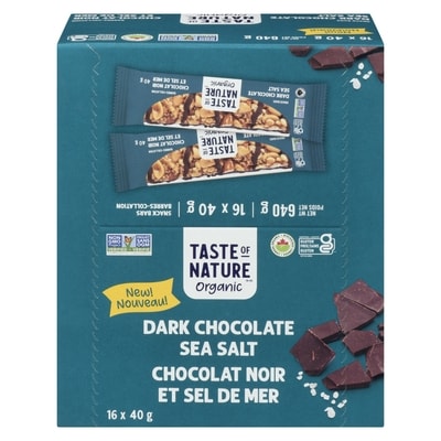 Taste of Nature Barres-collation chocolat noir et sel de mer 40 g, 6,98 $/100g