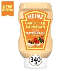 Heinz Sauce style mayonnaise à la saveur d'ail et de parmesan, bouteille 340 ml, 1,18 $/100ml