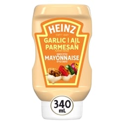 Heinz Sauce style mayonnaise à la saveur d'ail et de parmesan, bouteille 340 ml, 1,32 $/100ml