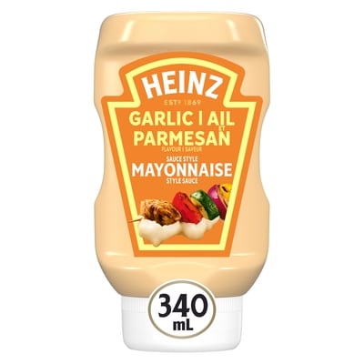 Heinz Sauce style mayonnaise à la saveur d'ail et de parmesan, bouteille 340 ml, 1,32 $/100ml